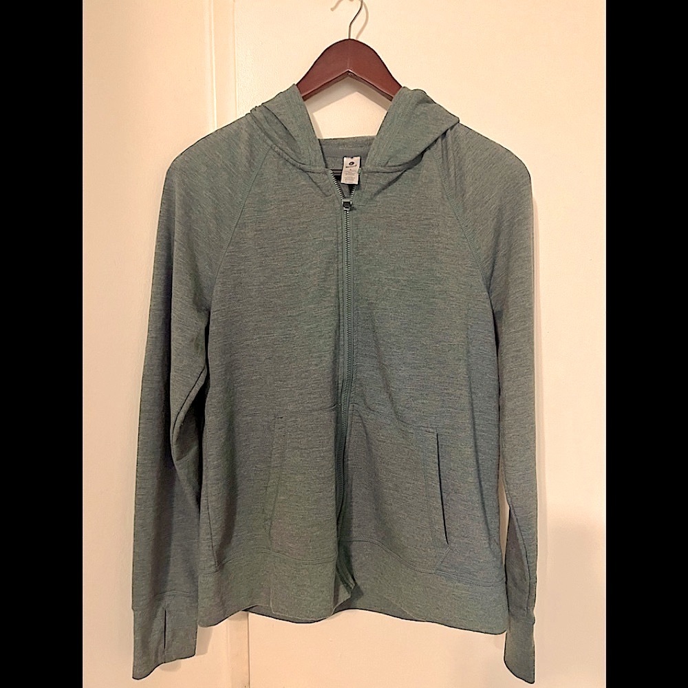 Olive green lightweight hoodie with zipper by 90 degree by Reflex